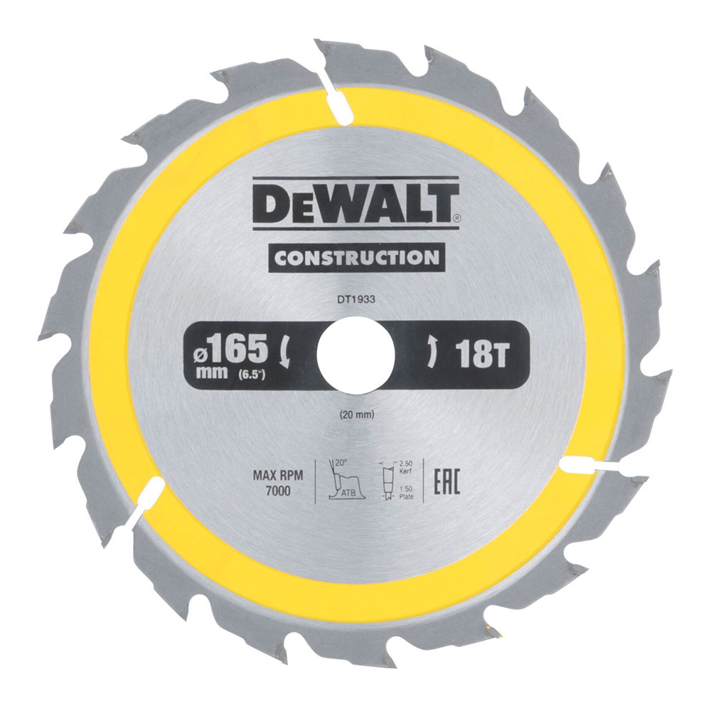 DISCO DE CORTE PARA CONSTRUCCION Ø165x20mm 18T (AC) DT1933-QZ DEWALT