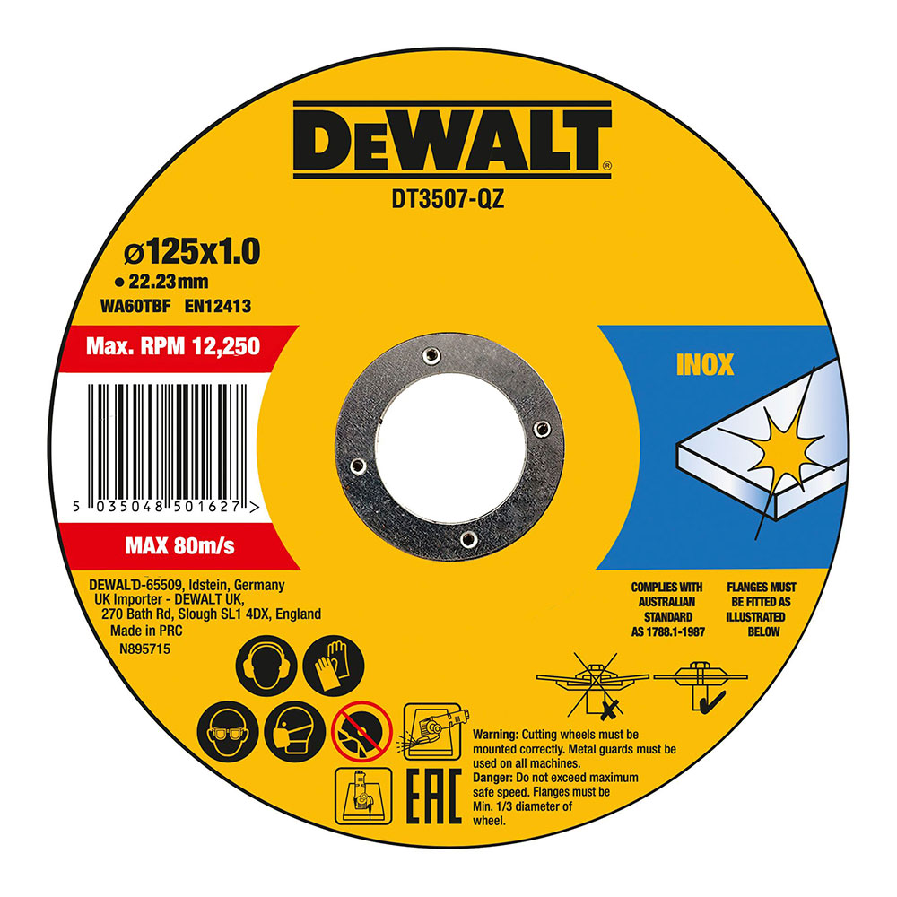 SET DE 10 DISCOS DE CORTE PARA ACERO INOXIDABLE Ø125x1x22,23mm DT3507-QZ DEWALT