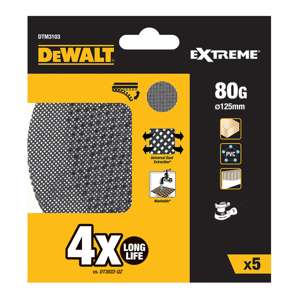 PACK 5 LIJAS DE MALLA Ø125mm GRANO: 80 PARA LIJADORAS ROTOORBITALES DTM3103-QZ DEWALT