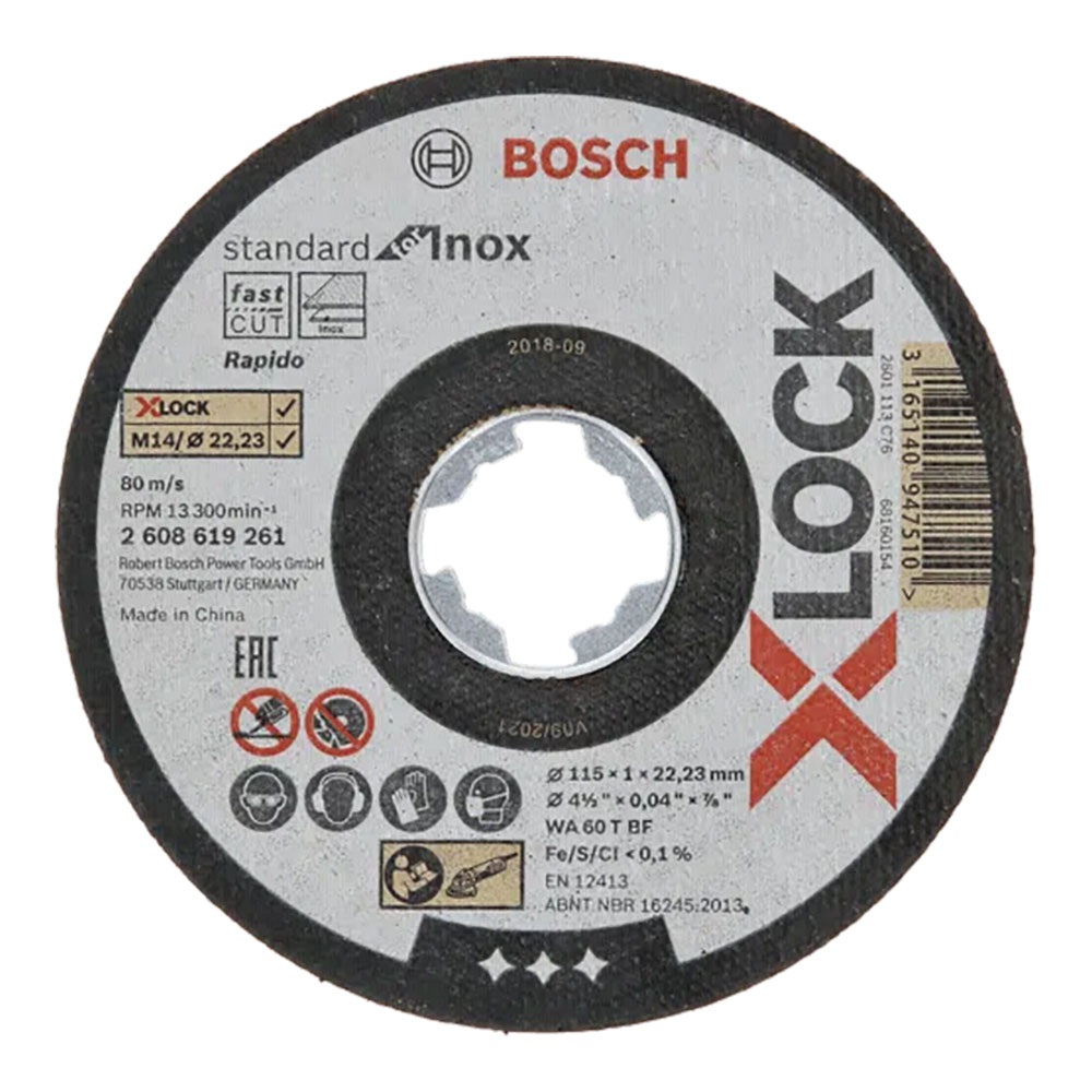 LATA CON 10 DISCOS DE CORTE X-LOCK STANDARD FOR INOX (RECTO) MEDIDAS: Ø115x1mm 2608619266 BOSCH