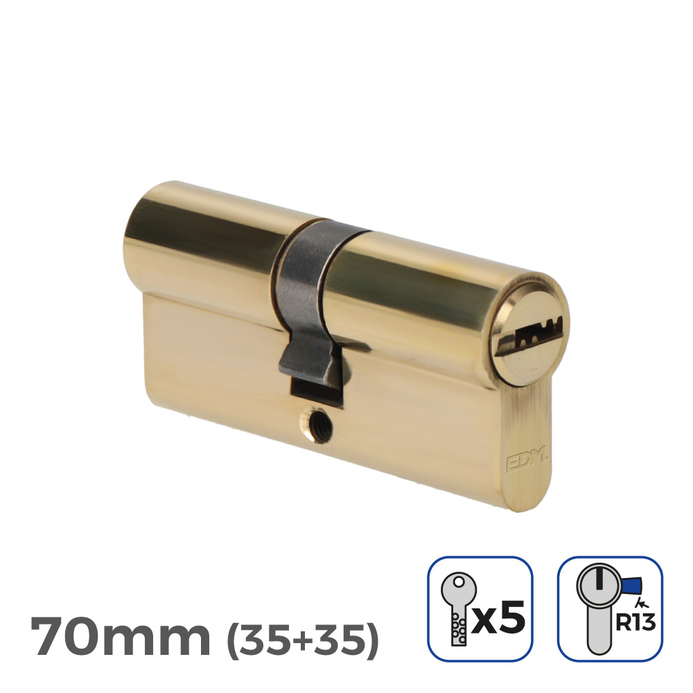 BOMBIN DE LATON 70mm (35+35mm) LEVA CORTA R13 CON 5 LLAVES DE SEGURIDAD INCLUIDAS EDM - Ítem