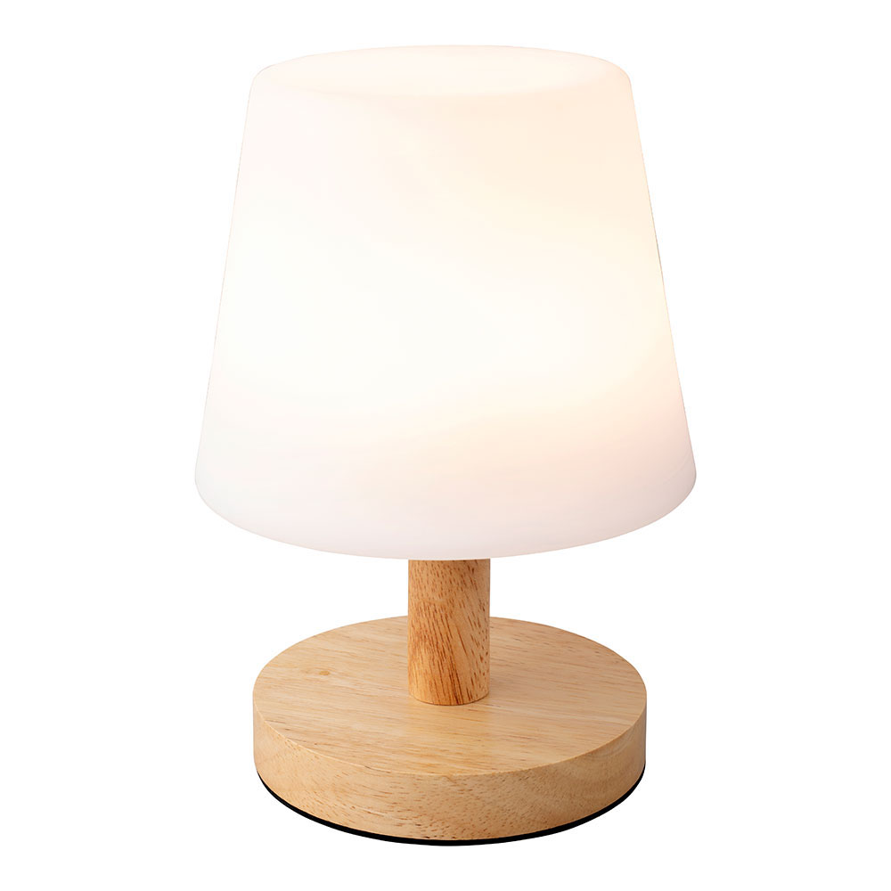 LÁMPARA LED DE MESA COLOR BLANCO PARA EXTERIOR Y INTERIOR 22cm CON ACABADO EN MADERA. 894386