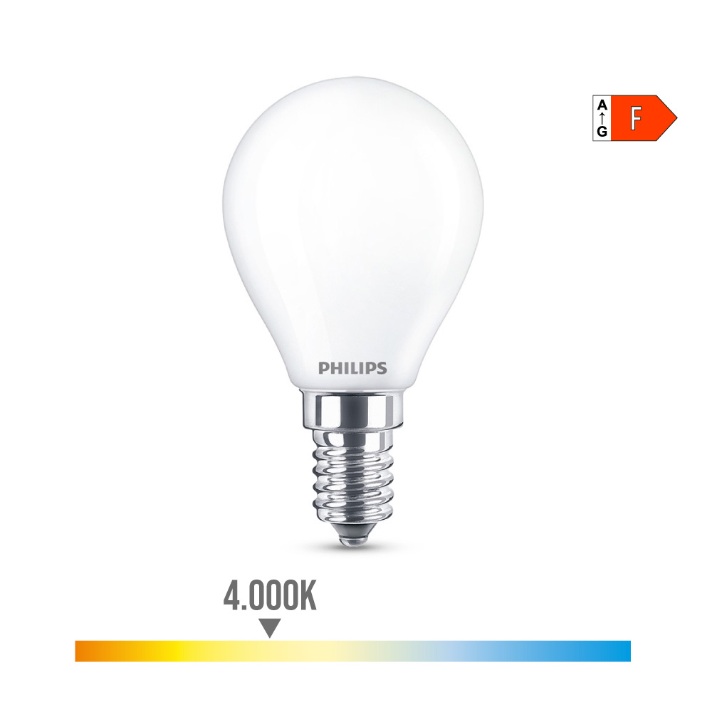 BOMBILLA ESFERICA LED E14 4,3W 470lm 4000K LUZ DIA Ø4,5x8,2cm PHILIPS