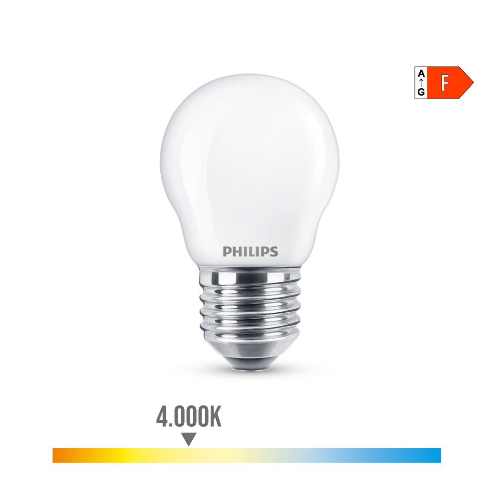 BOMBILLA ESFERICA LED E27 4,3W 470lm 4000K LUZ DIA Ø4,5x7,8cm PHILIPS