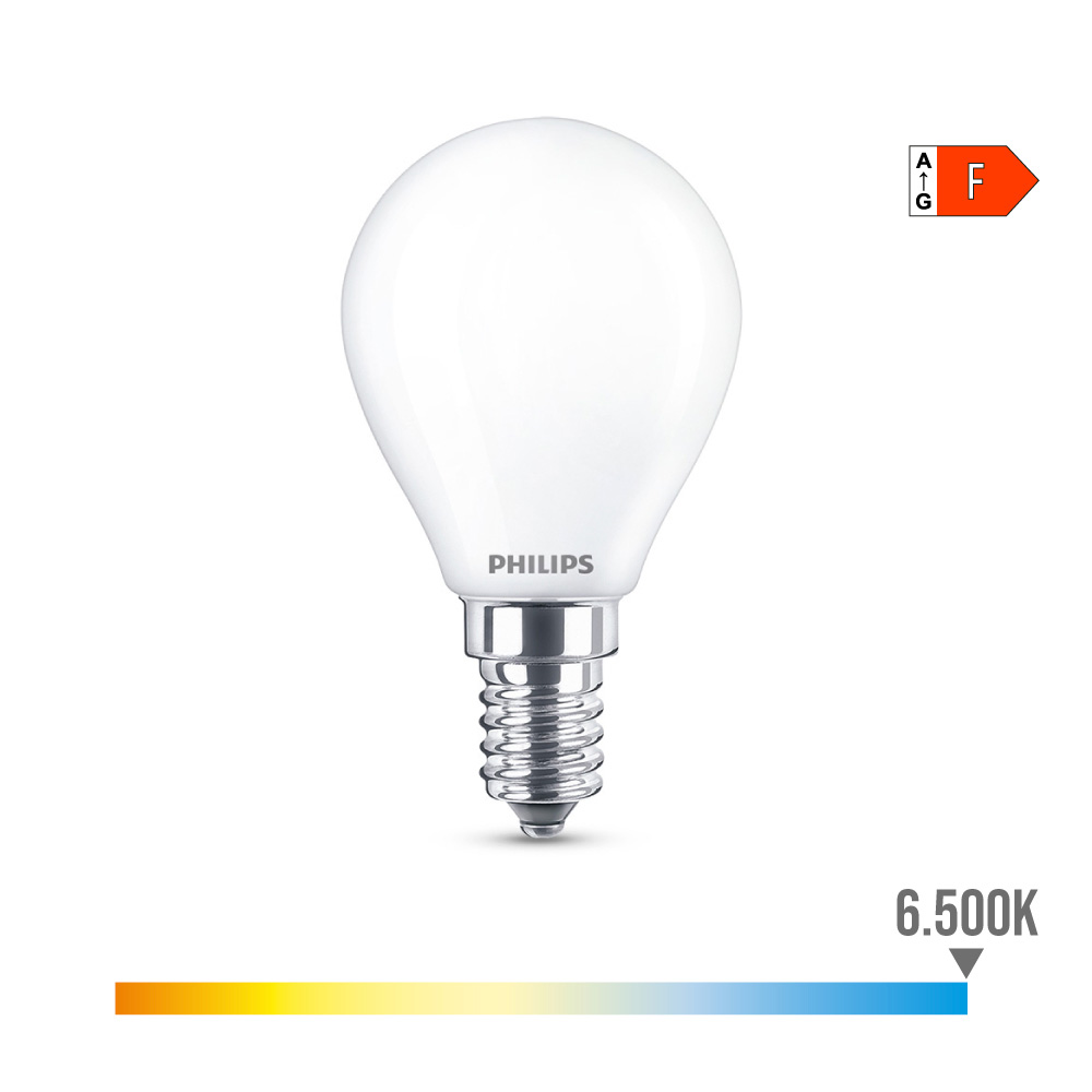 BOMBILLA ESFERICA LED E14 4,3W 470lm 6500K LUZ FRIA Ø4,5x8,2cm PHILIPS