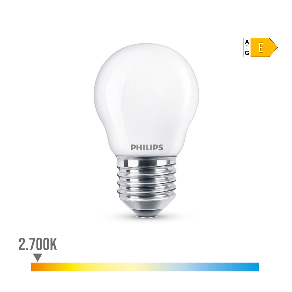 BOMBILLA ESFERICA LED E27 6,5W 806lm 2700K LUZ CALIDA Ø4,5x7,8cm PHILIPS