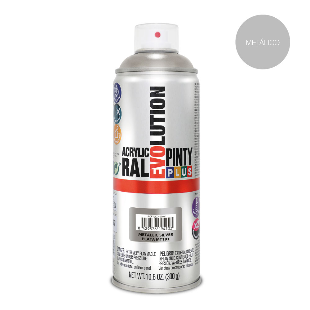 PINTURA EN SPRAY PINTYPLUS EVOLUTION METALIZADA 520cc PLATA MT191 - Ítem