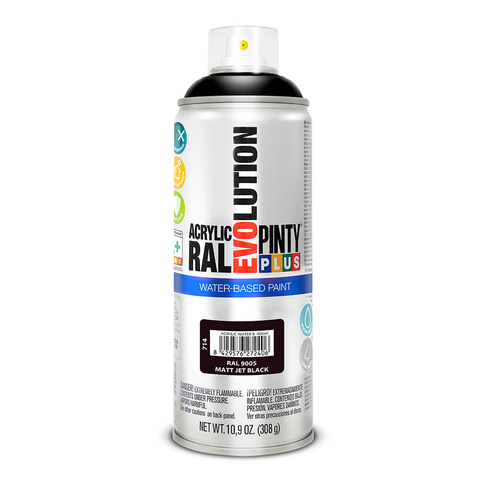 PINTURA EN SPRAY PINTYPLUS EVOLUTION WATER-BASED 520CC RAL 9005 NEGRO INTENSO MATE