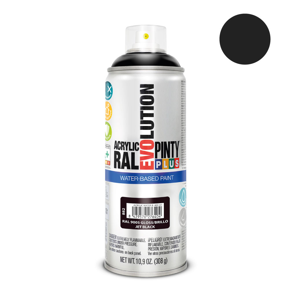 PINTURA EN SPRAY PINTYPLUS EVOLUTION WATER-BASED 520cc RAL 9005 NEGRO INTENSO