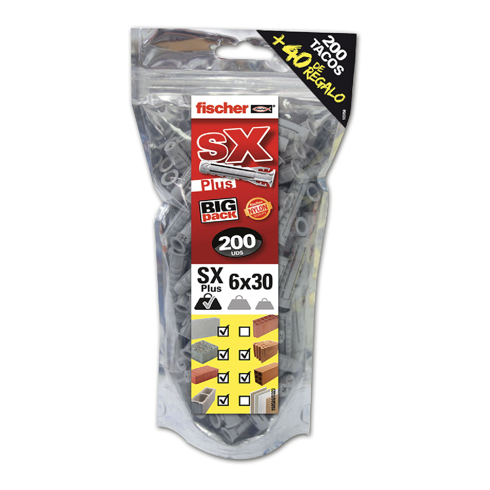 BIG PACK TACOS FISCHER SX Ø6x30mm 200 unid. + 40 unid. GRATIS 568725