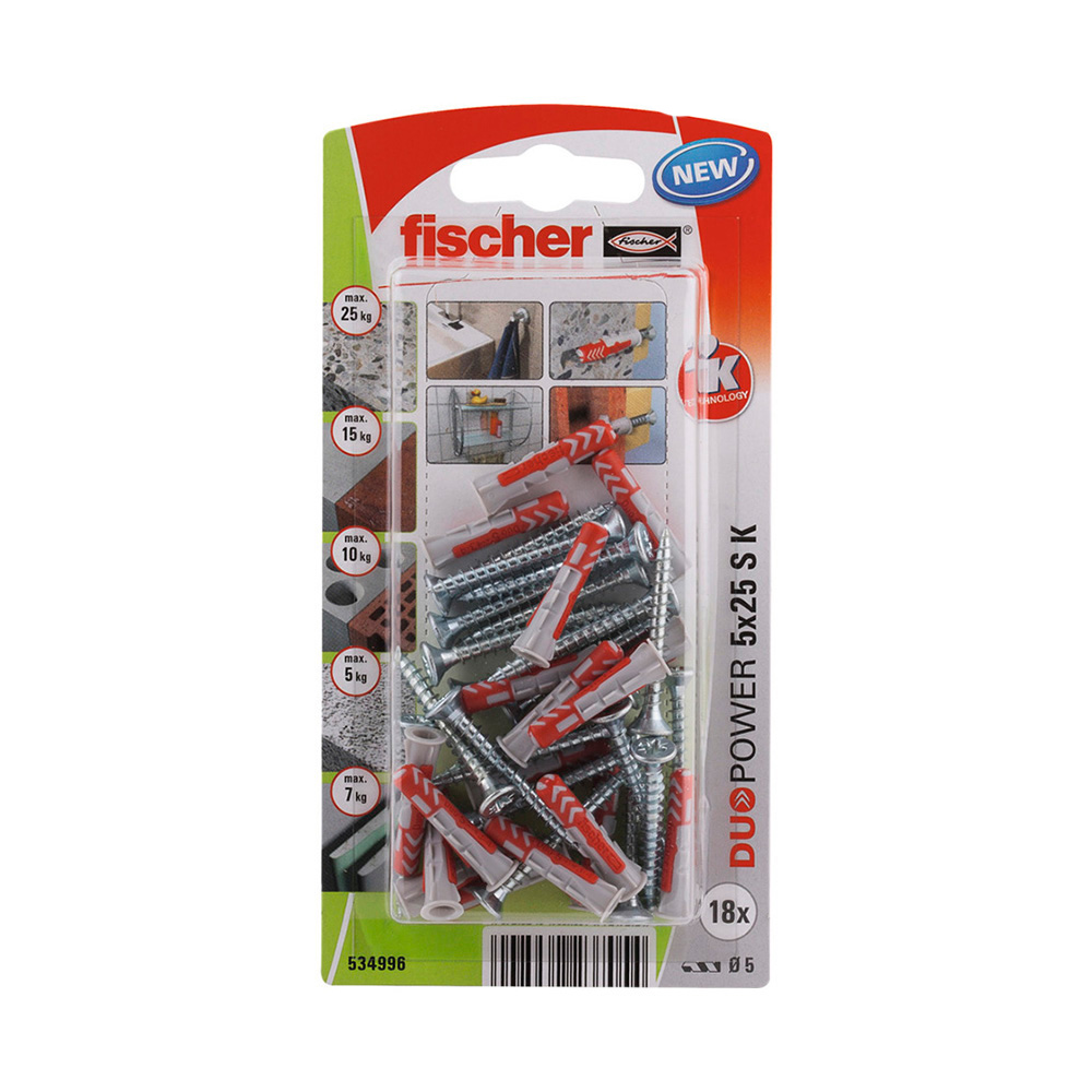 BLISTER 18 TACOS+TORNILLOS DUOPOWER Ø5x25mm 534996 FISCHER