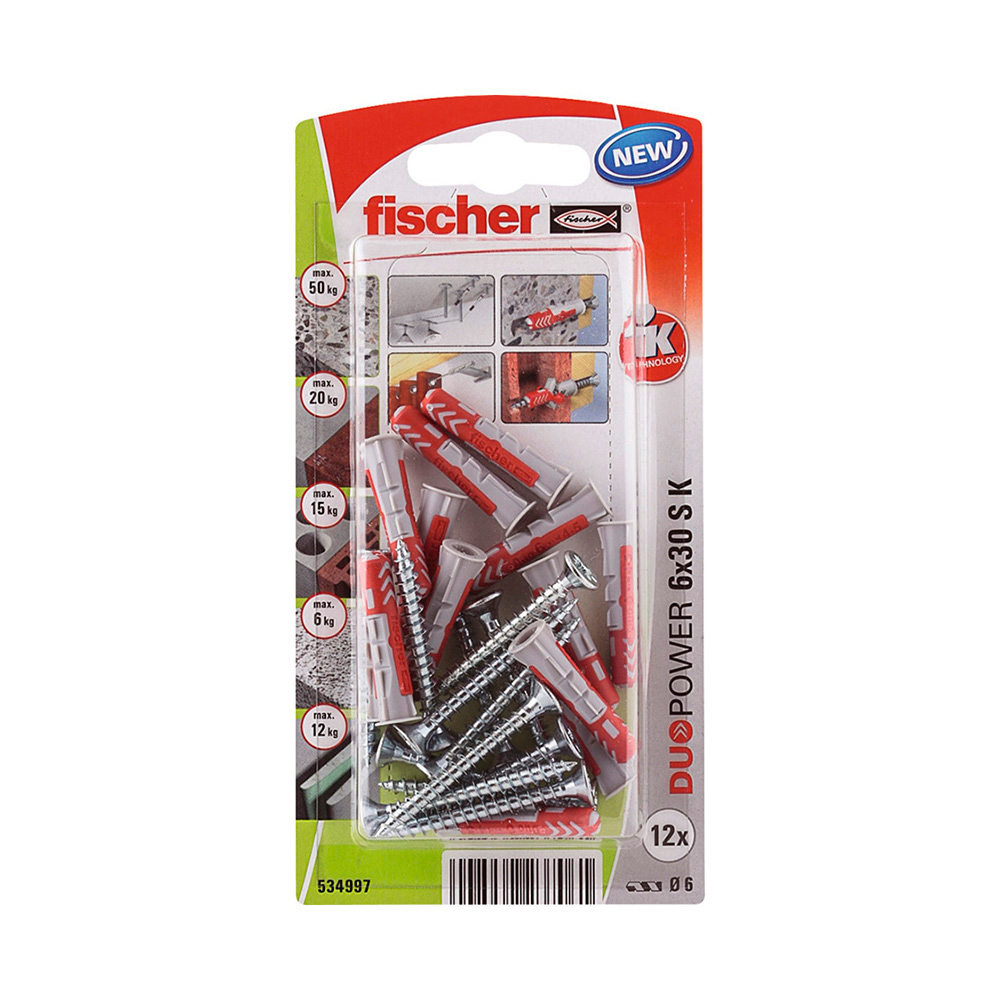 BLISTER 12 TACOS+TORNILLOS DUOPOWER Ø6x30mm 534997 FISCHER