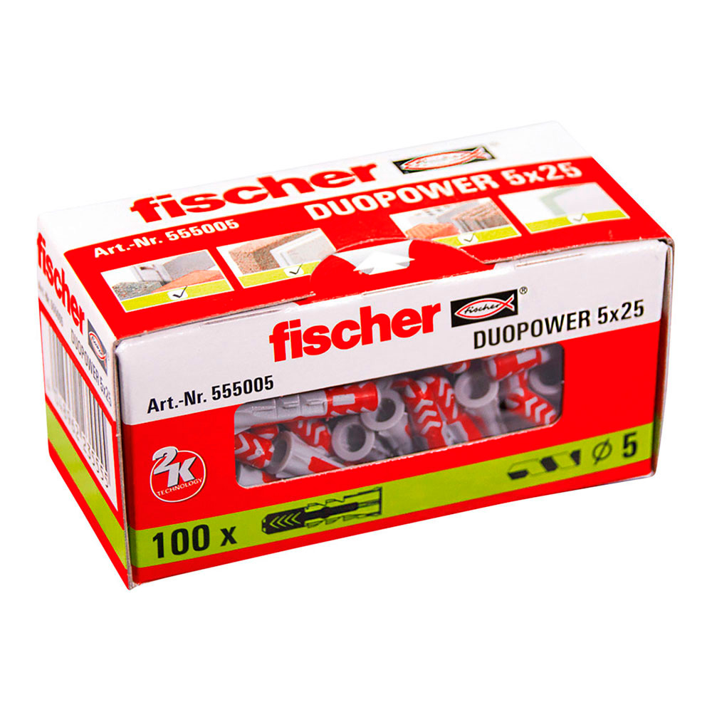 PACK 100 TACOS DUOPOWER Ø5x25mm CAJA 100 unid. 555005 FISCHER