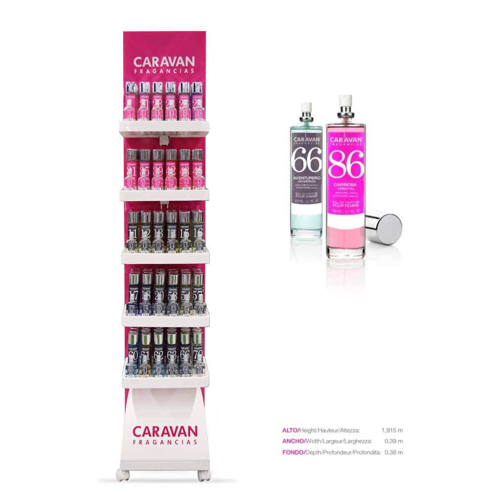 EXPOSITOR CARAVAN 150ml GRATIS POR LA COMPRA DE 120 UNIDADES PERFUMES CARAVAN