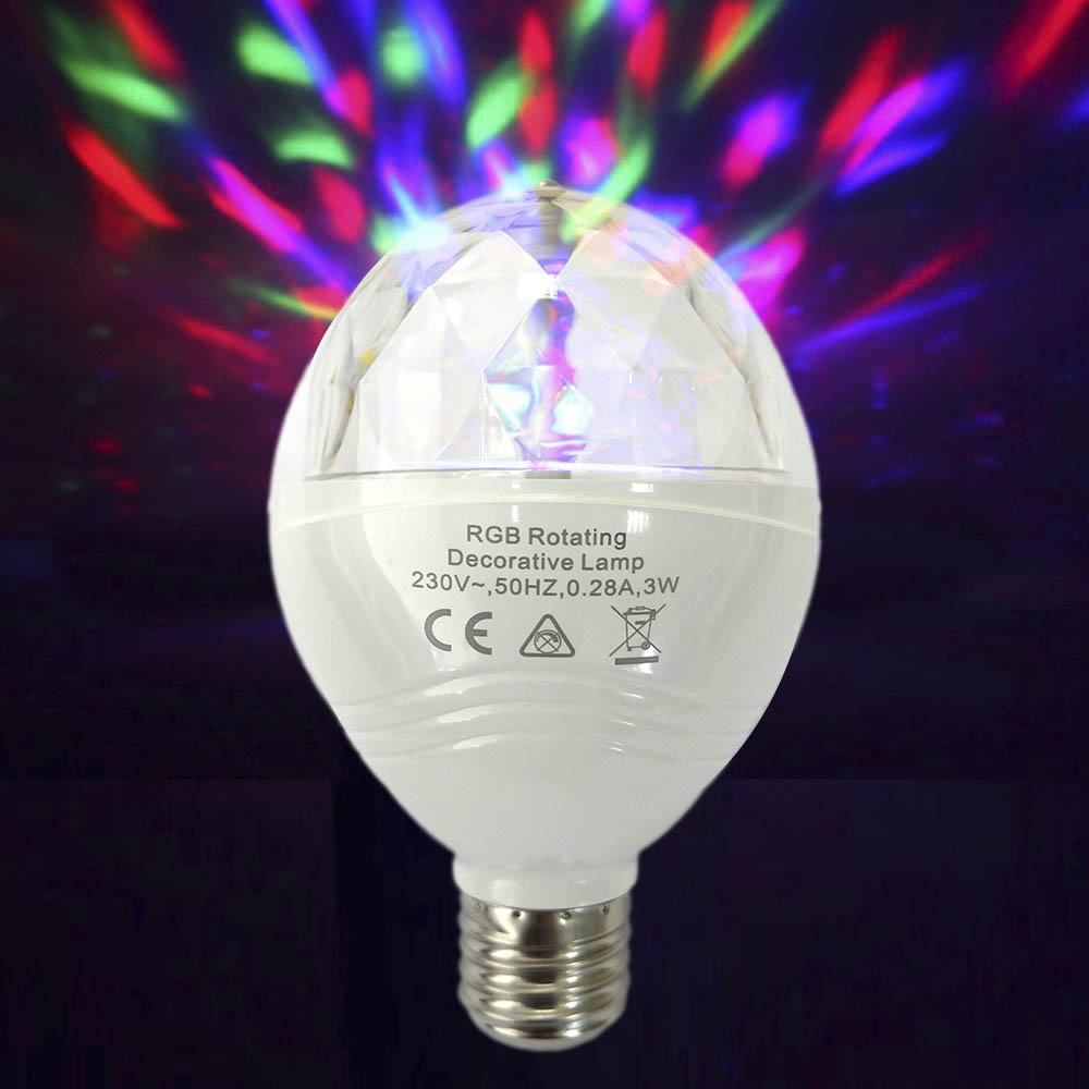 BOMBILLA DISCOTECA LED RGB E27 3W MULTICOLOR CON ROTACION 360° Ø8x13cm EDM