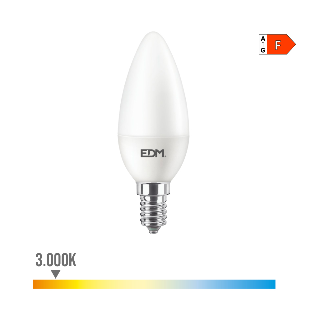 BOMBILLA VELA LED E14 8W 806lm 3000K LUZ CALIDA Ø3,8x11,4cm EDM