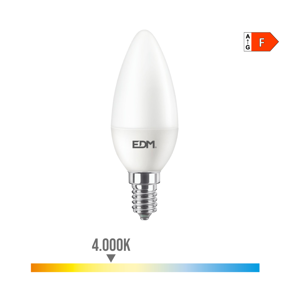 BOMBILLA VELA LED E14 8W 806lm 4000K LUZ DIA Ø3,8x11,4cm EDM