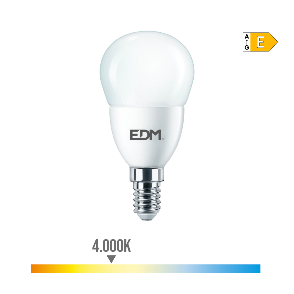 BOMBILLA ESFERICA LED E14 7W 806lm 4000K LUZ DIA Ø4,8x9,5cm EDM - Ítem