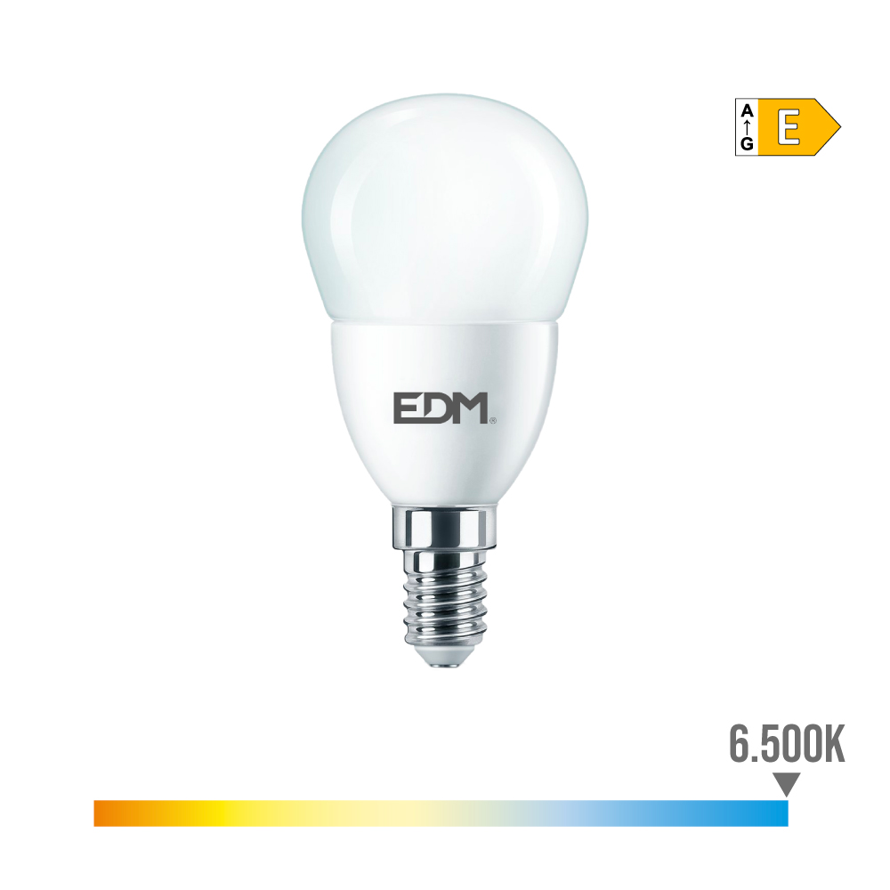 BOMBILLA ESFERICA LED E14 7W 806lm 6500K LUZ FRIA Ø4,8x9,5cm EDM