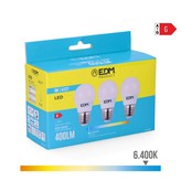 KIT 3 BOMBILLAS ESFERICAS LED E27 5W 400lm 6400K LUZ FRIA Ø4,5x8cm EDM