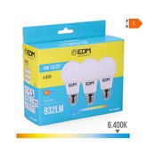 KIT 3 BOMBILLAS STANDARD LED E27 10W 810lm 6400K LUZ FRIA Ø6x10,8cm EDM