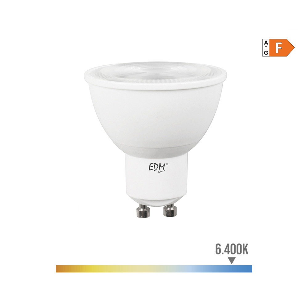 BOMBILLA DICROICA LED GU10 7W 550lm 6400K LUZ FRIA 120° Ø5x5,5cm EDM