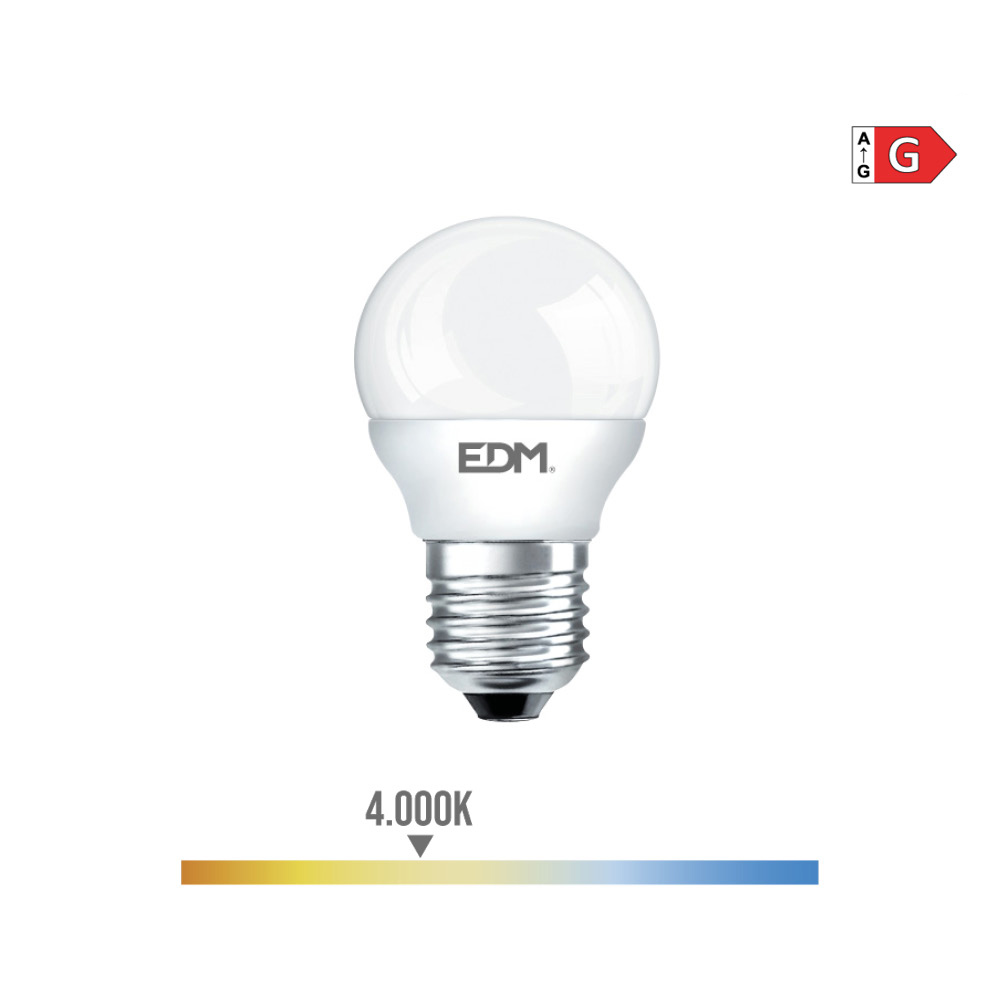 BOMBILLA ESFERICA LED E27 5W 400lm 4000K LUZ DIA Ø4,5x8cm EDM - Ítem