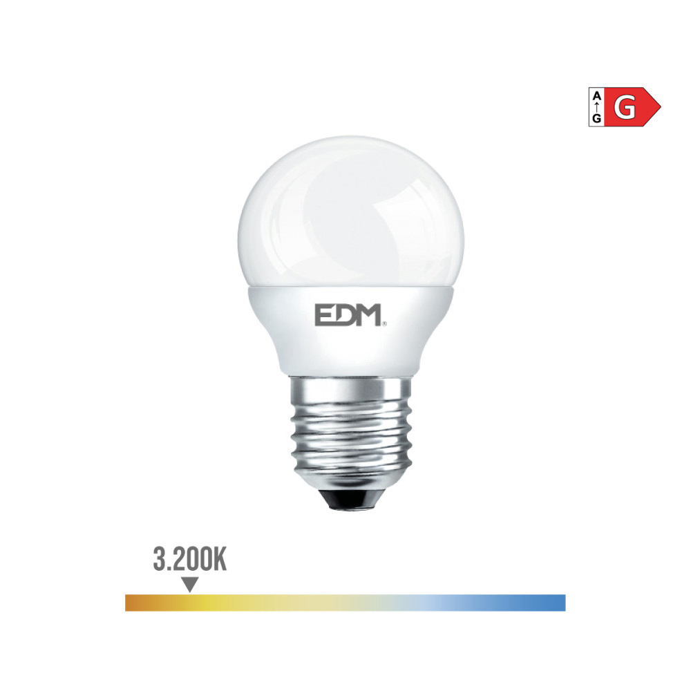 BOMBILLA ESFERICA LED E27 5W 400lm 3200K LUZ CALIDA Ø4,5x8cm EDM - Ítem