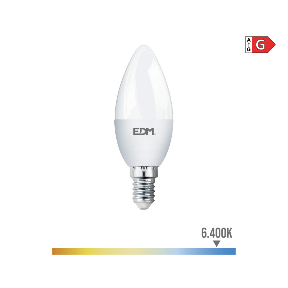 BOMBILLA VELA LED E14 5W 400lm 6400K LUZ FRIA Ø3,6x10,3cm EDM