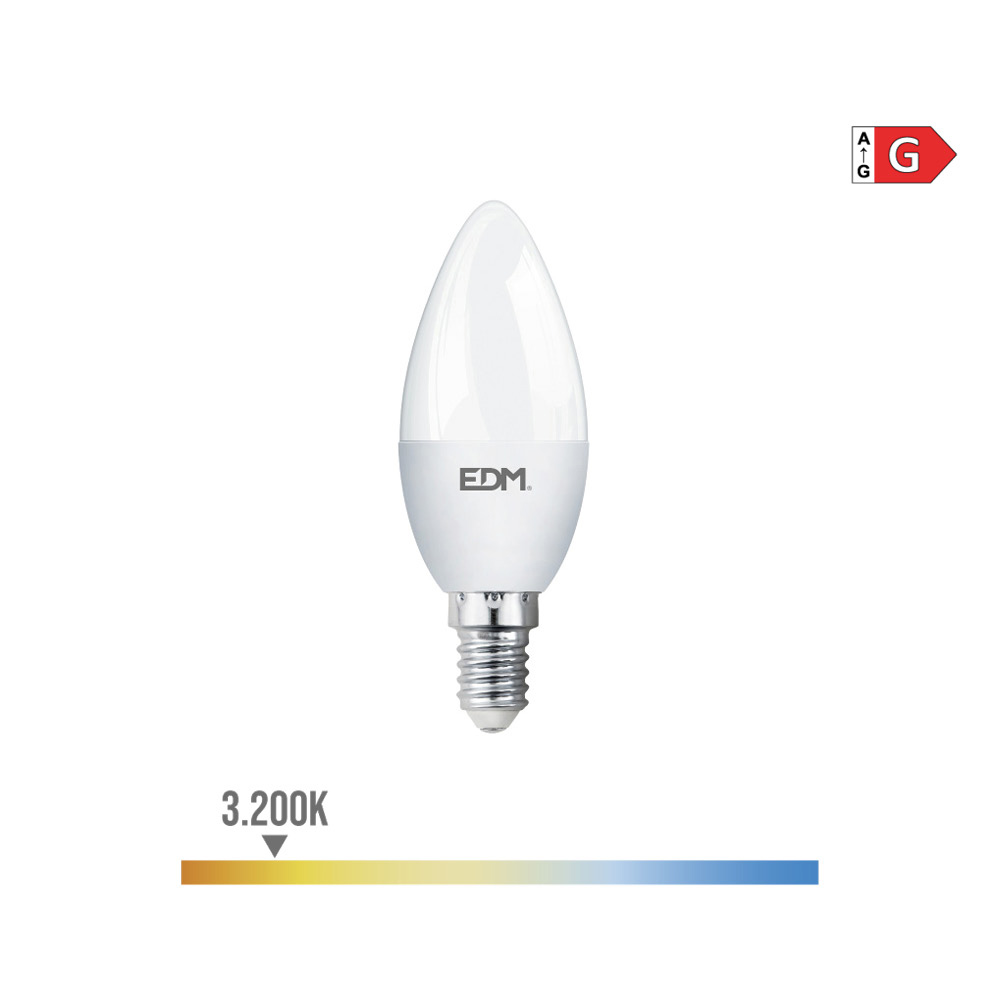 BOMBILLA VELA LED E14 5W 400lm 3200K LUZ CALIDA Ø3,6x10,3cm EDM