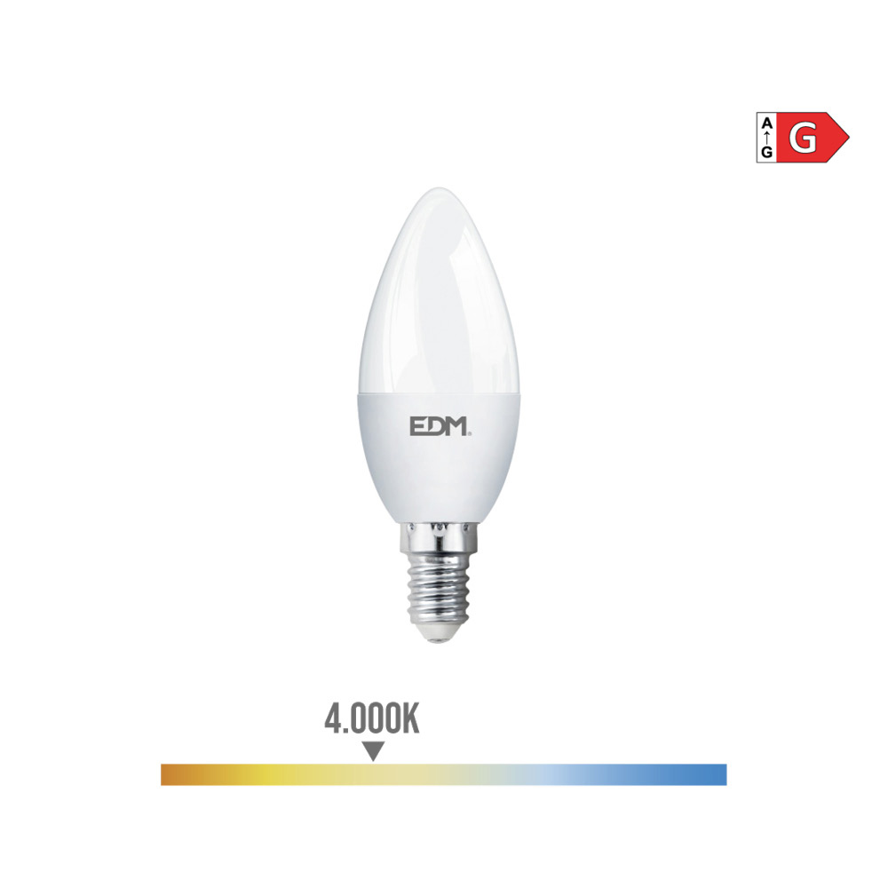 BOMBILLA VELA LED E14 5W 400lm 4000K LUZ DIA Ø3,6x10,3cm EDM