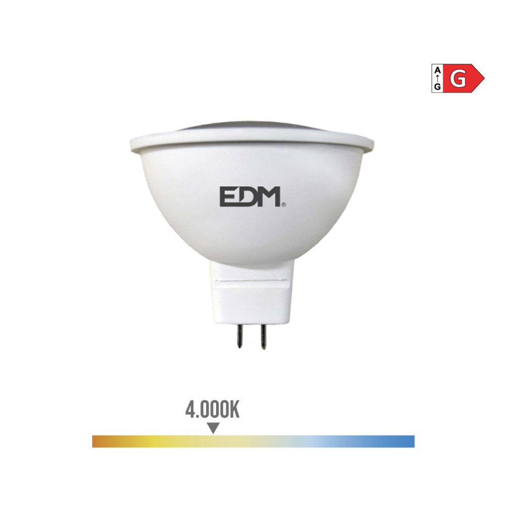 BOMBILLA DICROICA LED MR16 (GU5.3) 5W 12V 450lm 4000K LUZ DIA Ø5x5cm EDM