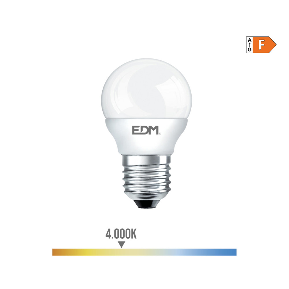 BOMBILLA ESFERICA LED E27 7W 600lm 4000K LUZ DIA Ø4,5x8cm EDM - Ítem