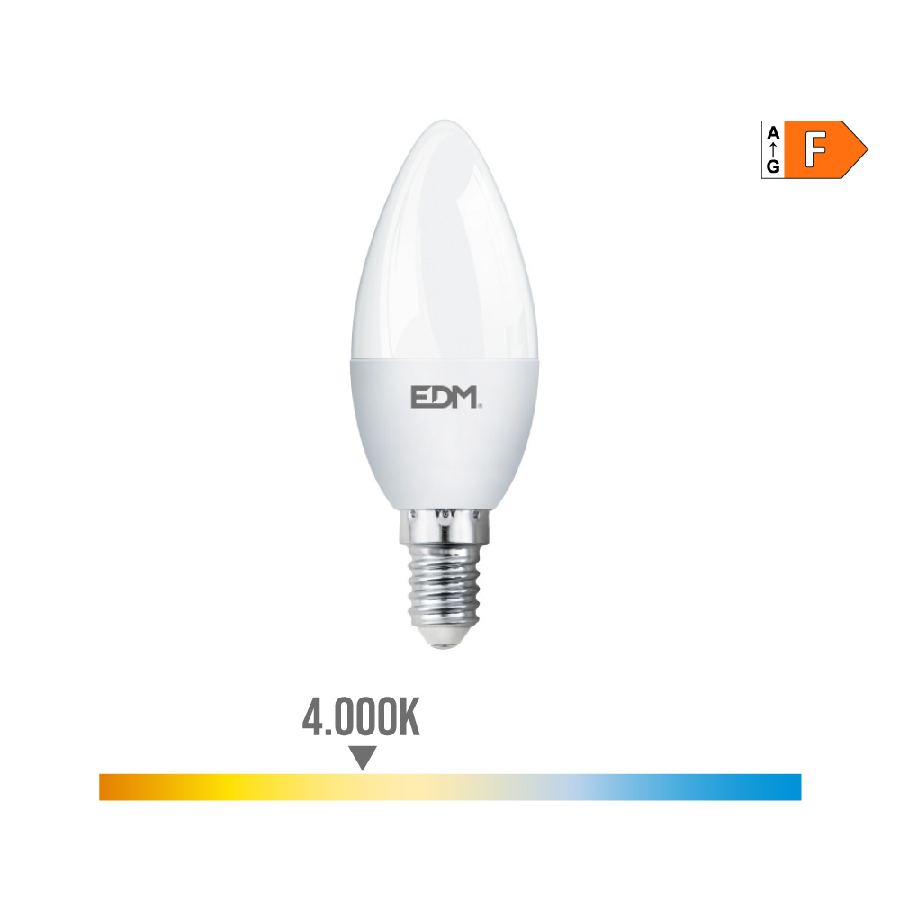 BOMBILLA VELA LED E14 7W 600lm 4000K LUZ DIA Ø3,6x10,3cm EDM