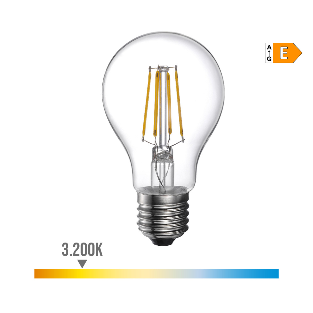 BOMBILLA STANDARD CON FILAMENTO DE LED E27 4W 550lm 3200K LUZ CALIDA Ø6x10,6cm EDM