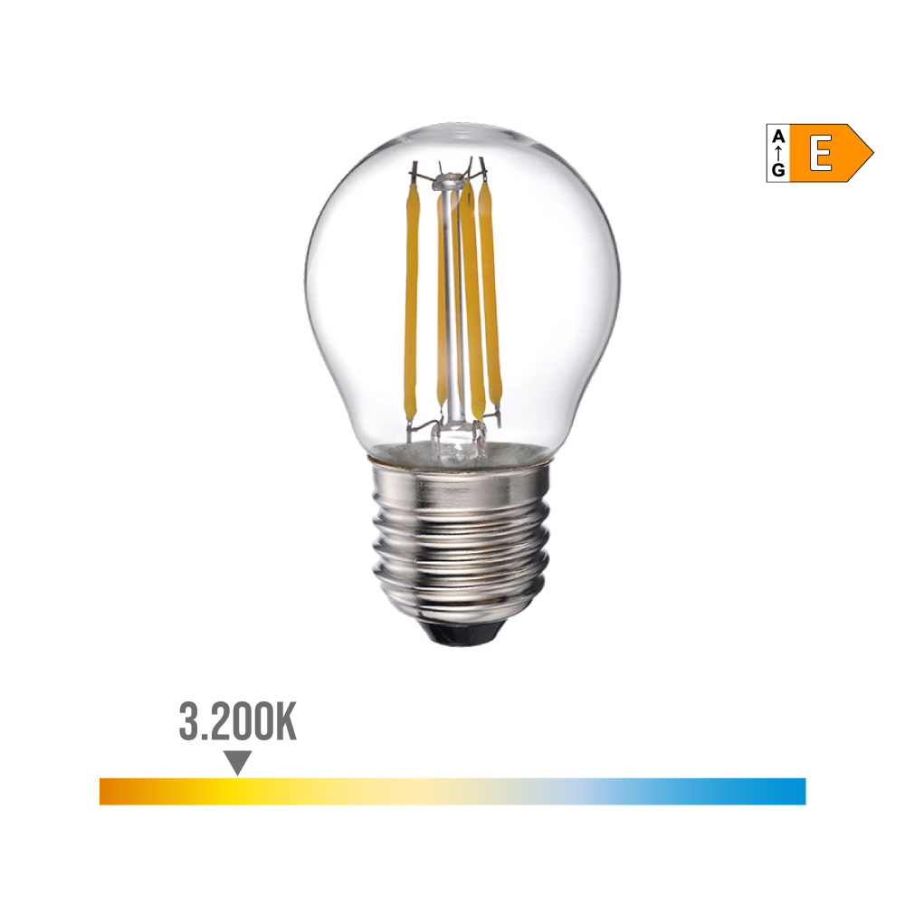 BOMBILLA ESFERICA CON FILAMENTO DE LED E27 4W 500lm 3200K LUZ CALIDA Ø4,5x7,8cm EDM - Ítem