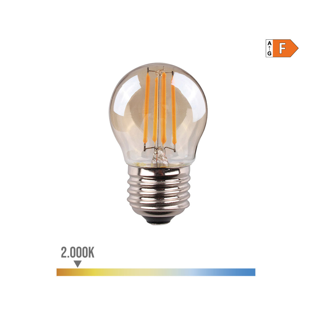 BOMBILLA ESFERICA CON FILAMENTO DE LED CRISTAL VINTAGE E27 4,5W 350lm 2000K LUZ CALIDA Ø4,5x7,8cm EDM