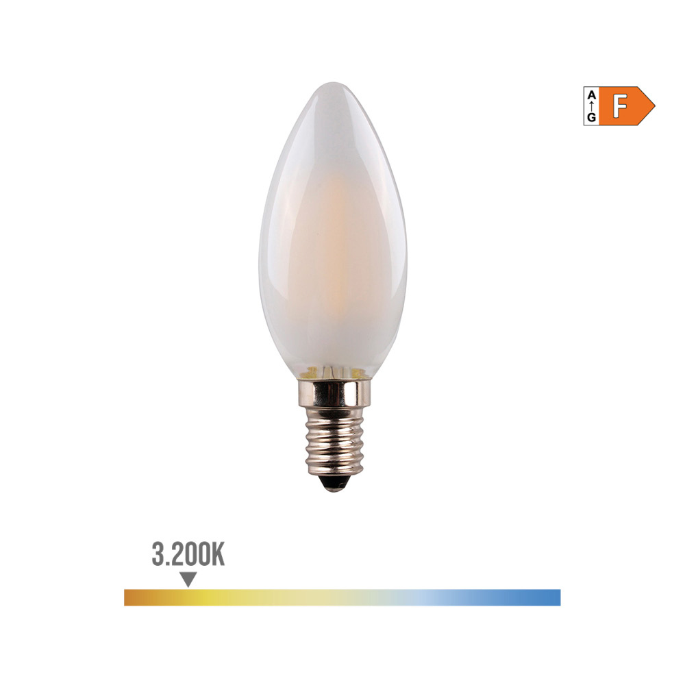 BOMBILLA DE VELA CON FILAMENTO DE LED. CRISTAL MATE E14 4,5W 470lm 3200K LUZ CALIDA Ø3,5x9,8cm EDM