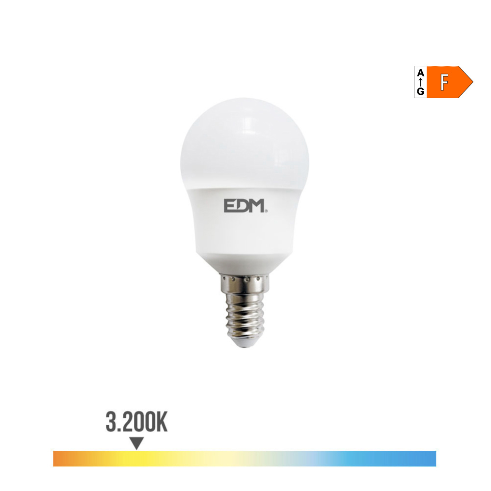 BOMBILLA ESFERICA LED E14 8,5W 880lm 3000K LUZ CALIDA Ø4,5x8,8cm EDM - Ítem