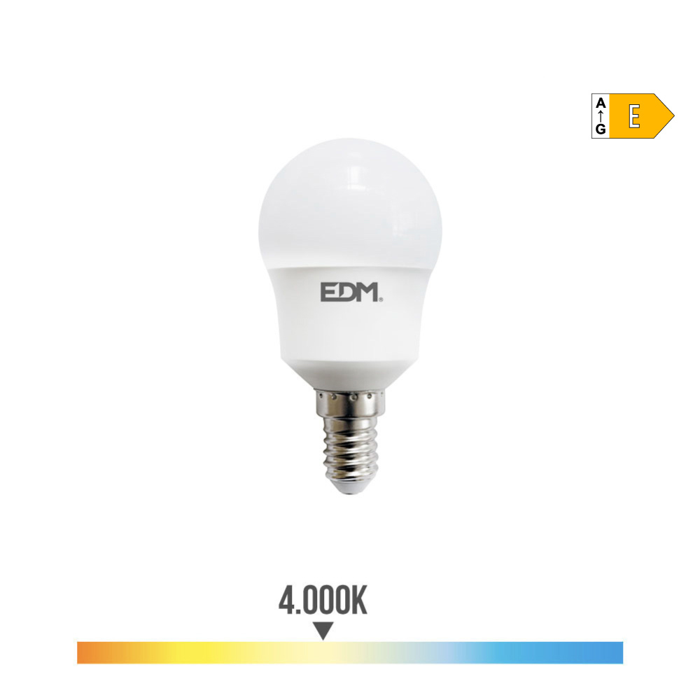 BOMBILLA ESFERICA LED E14 8,5W 950lm 4000K LUZ DIA Ø4,5x8,7cm EDM - Ítem