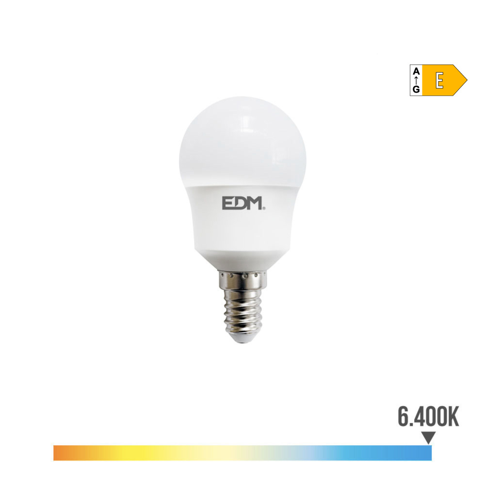 BOMBILLA ESFERICA LED E14 8,5W 1000lm 6400K LUZ FRIA Ø4,5x8,7cm EDM