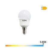BOMBILLA ESFERICA LED E14 8,5W 1000lm 6400K LUZ FRIA Ø4,5x8,8cm EDM