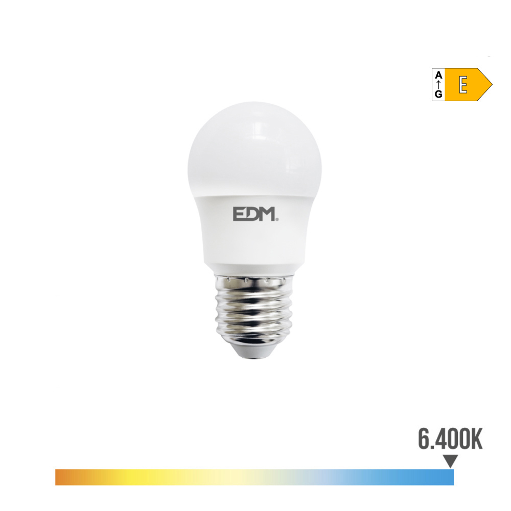 BOMBILLA ESFERICA LED E27 8,5W 1000lm 6400K LUZ FRIA Ø4,5x8,6cm EDM