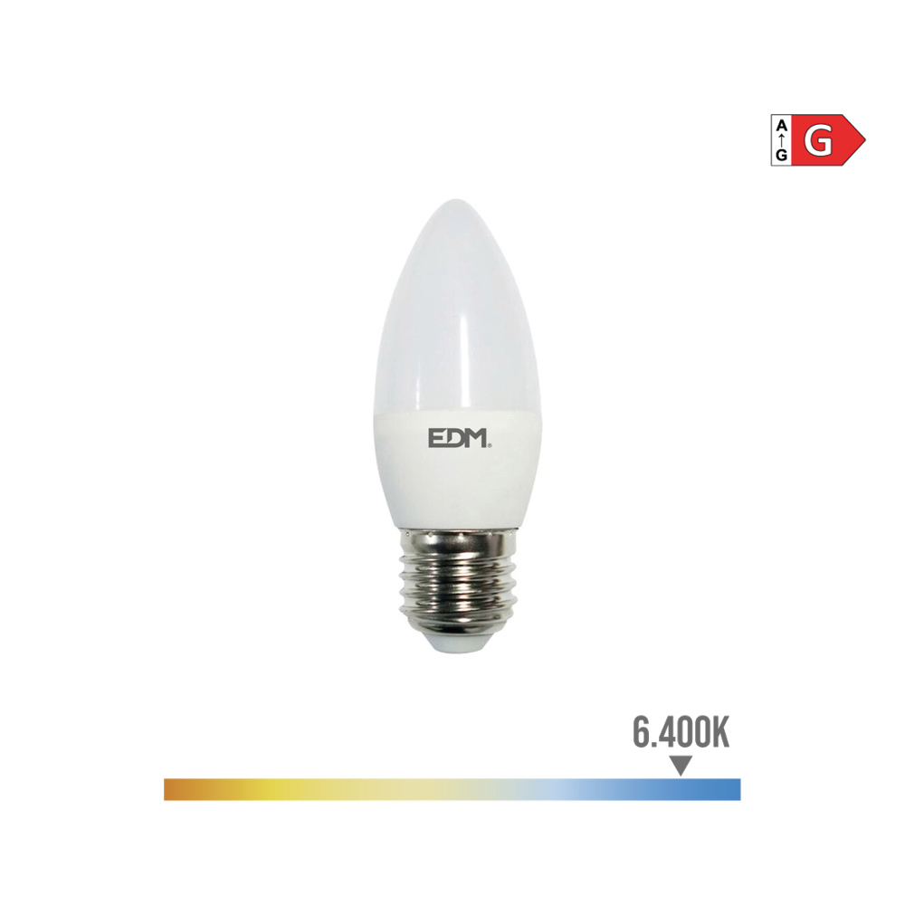 BOMBILLA VELA LED E27 5W 400lm 6400K LUZ FRIA Ø3,6x10,3cm EDM