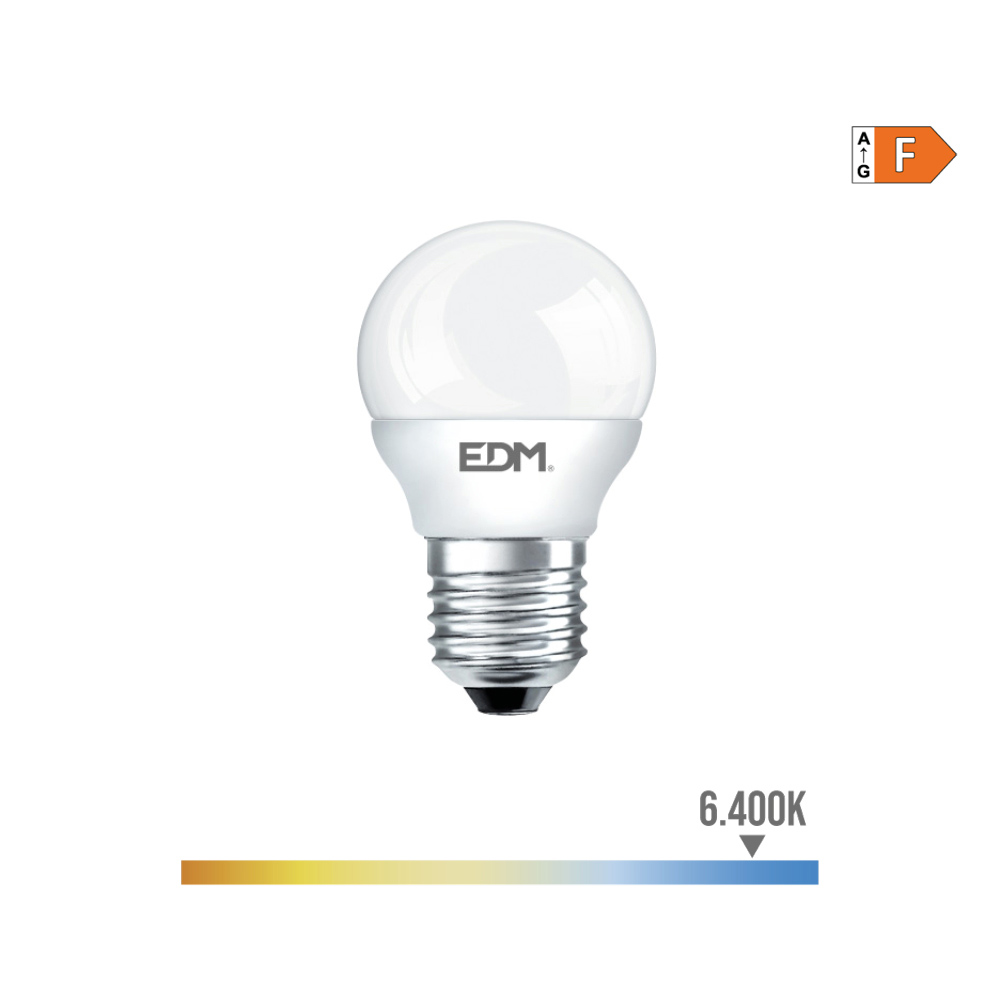 BOMBILLA ESFERICA LED E27 7W 600lm 6400K LUZ FRIA Ø4,5x8cm EDM - Ítem