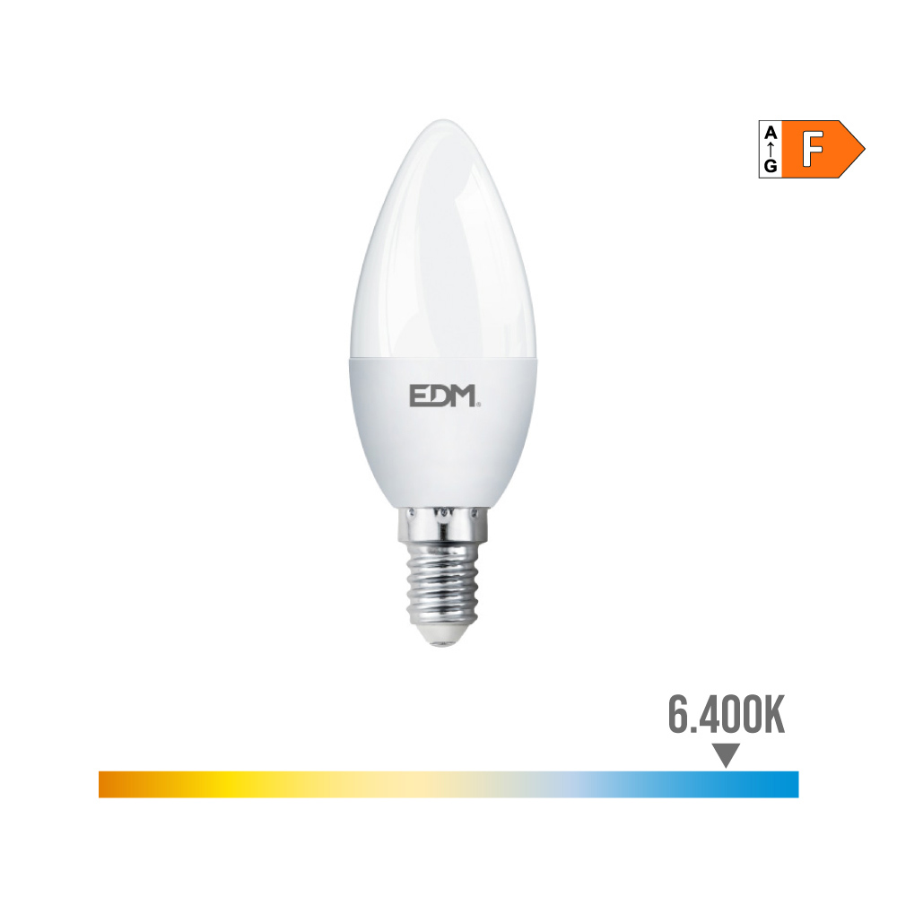 BOMBILLA VELA LED E14 7W 600lm 6400K LUZ FRIA Ø3,6x10,3cm EDM