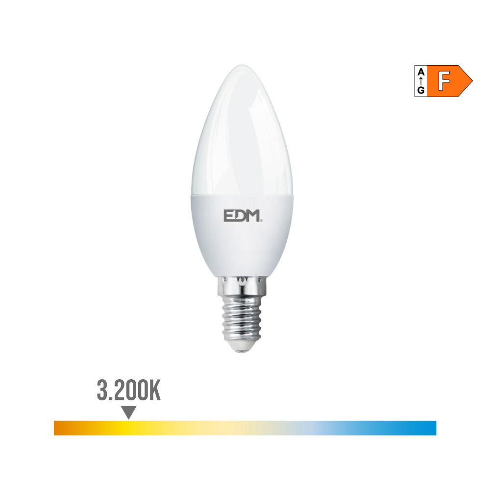 BOMBILLA VELA LED E14 7W 600lm 3200K LUZ CALIDA Ø3,6x10,3cm EDM