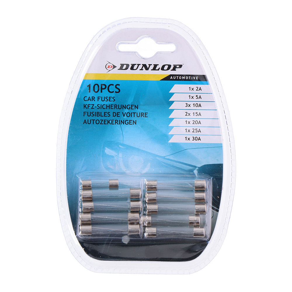 SET DE 10 FUSIBLES VARIADOS DE CRISTAL PARA COCHE DUNLOP COLORES / MODELOS SURTIDOS - Ítem