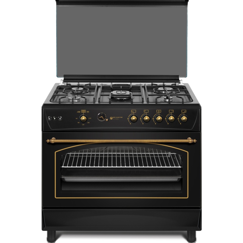 COCINA DE GAS 90X60 HORNO DE 90 cm RUSTICA NEGRA 5 FUEGOS WOK EAS ELECTRIC EFG9H60N