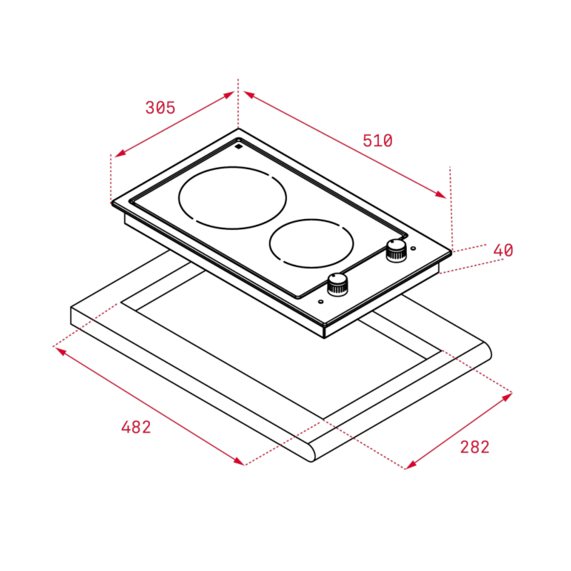 PLACA MODULAR VITROCERAMICA 2 FUEGOS TEKA EFX30.1 2H 1